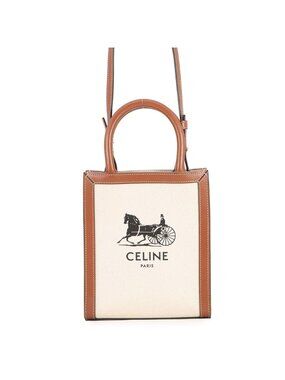 Celine Handbag Mini Vertical Cabas Carriage Canvas Leather Bag